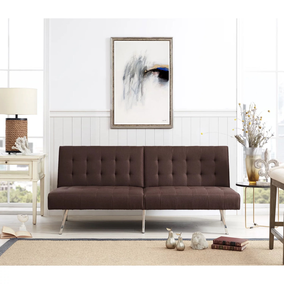 Espresso Linen Tufted Split Back Futon Sofa V755