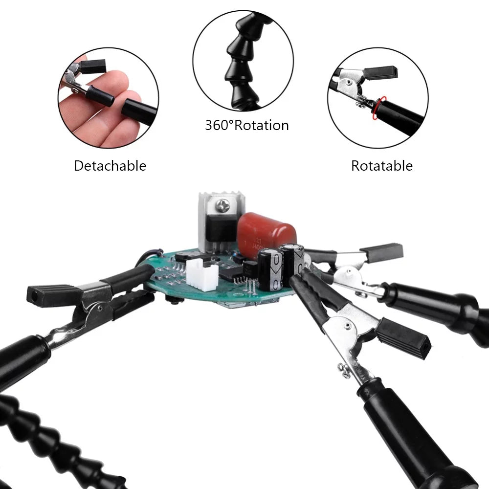 Soldering Third Hand PCB Tool with 6 Flexible Arms Black P78884