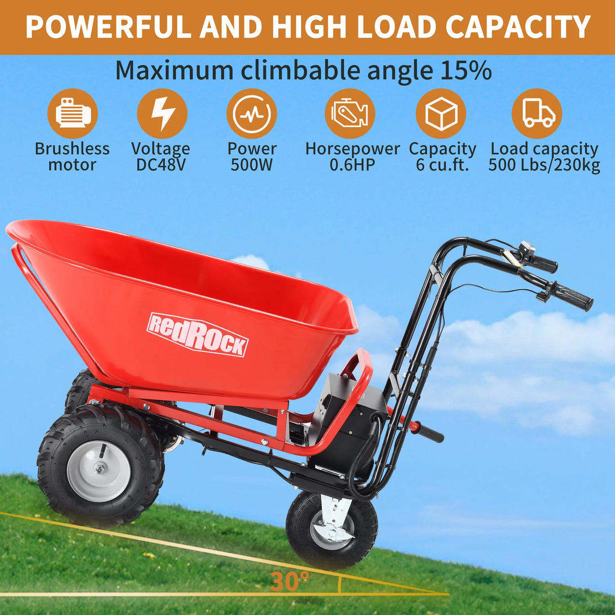 48V28Ah 500W Steel Electric Wheelbarrow Utility Cart N6208