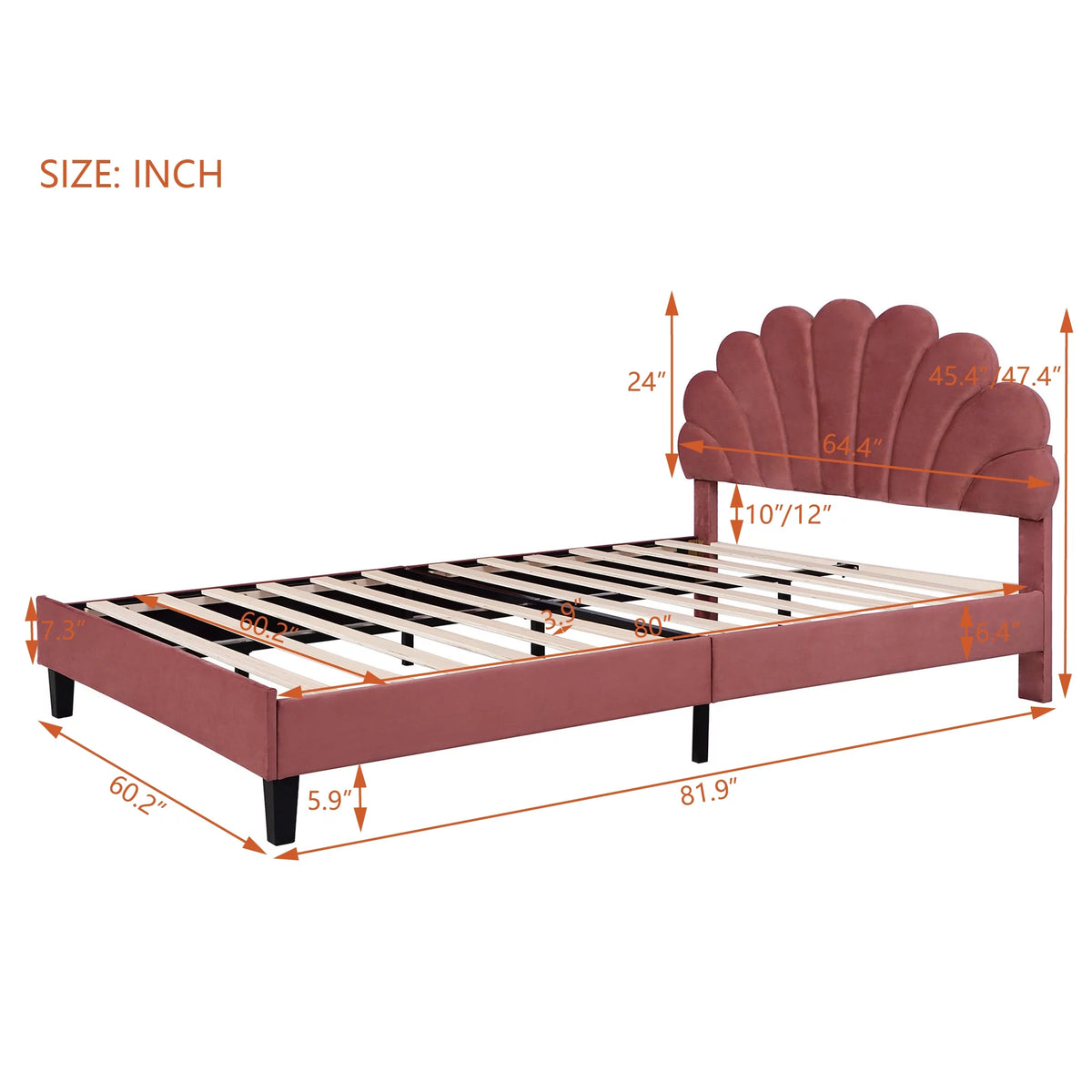 Queen Size Velvet Upholstered Platform Bed Frame with Flower Pattern Headboard F993900