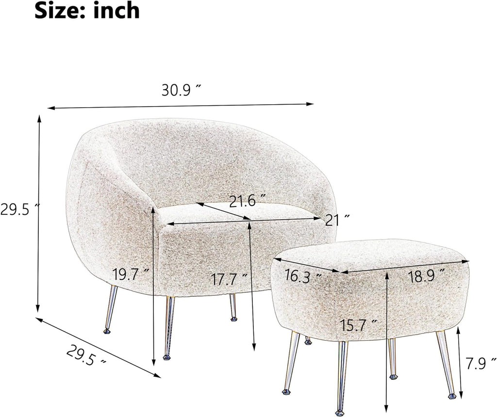 Teddy Short Plush Particle Velvet Accent Chair With Ottoman J5595