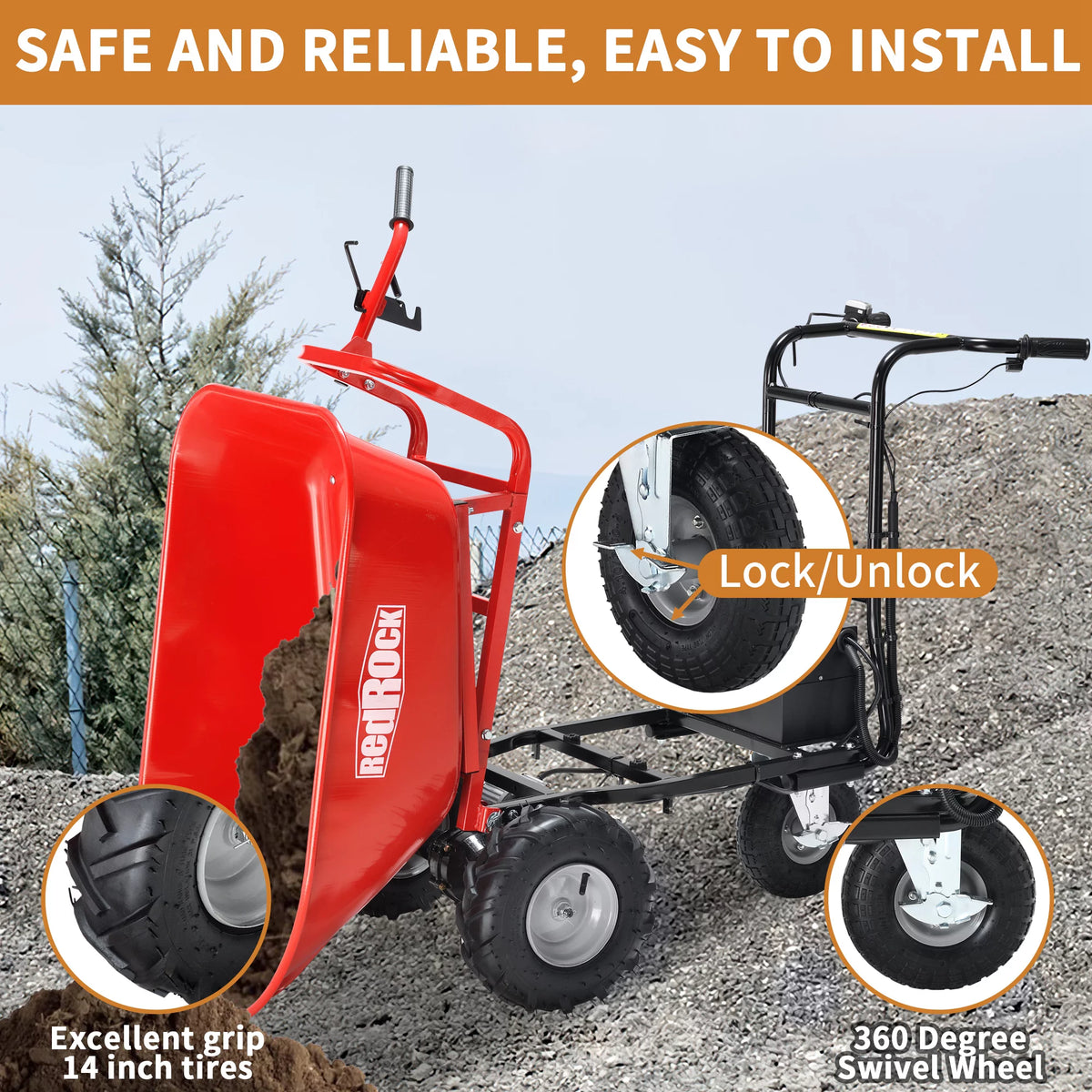 48V28Ah 500W Steel Electric Wheelbarrow Utility Cart N6208