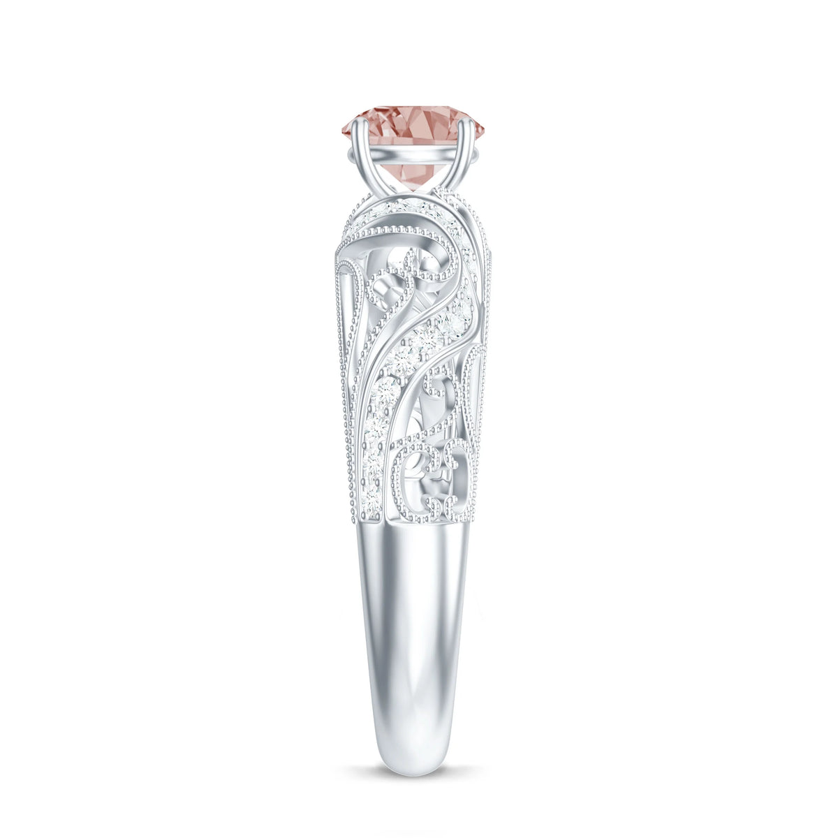 Morganite and Diamond Vintage Engagement Ring, 925 Sterling Silver Q96588