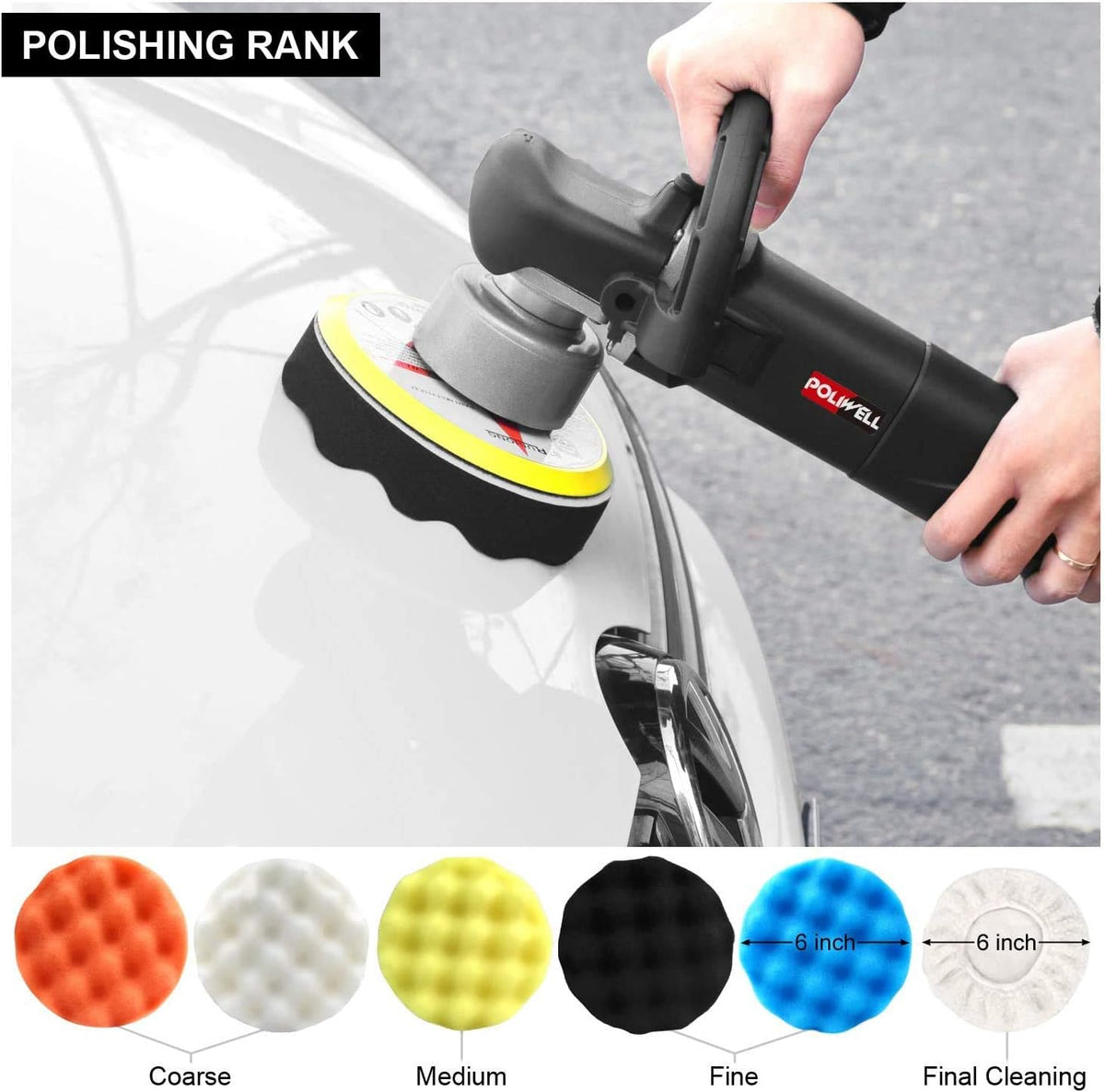 6 Inch Dual Action Random Orbital Polisher Kit with 5 Polishing Pads Q1150