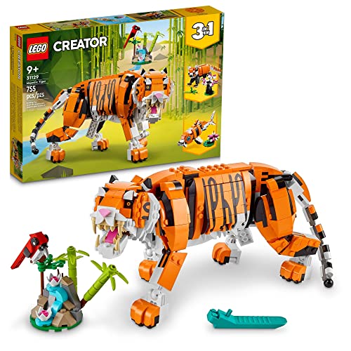 LEGO Creator 3 in 1 Majestic Tiger Building Set, Transforms from Tiger to Panda or Koi Fish Set, Animal Figures, Collectible Building Toy, Gifts for Kids, Boys & Girls 9 Plus Years Old, 31129 Q610