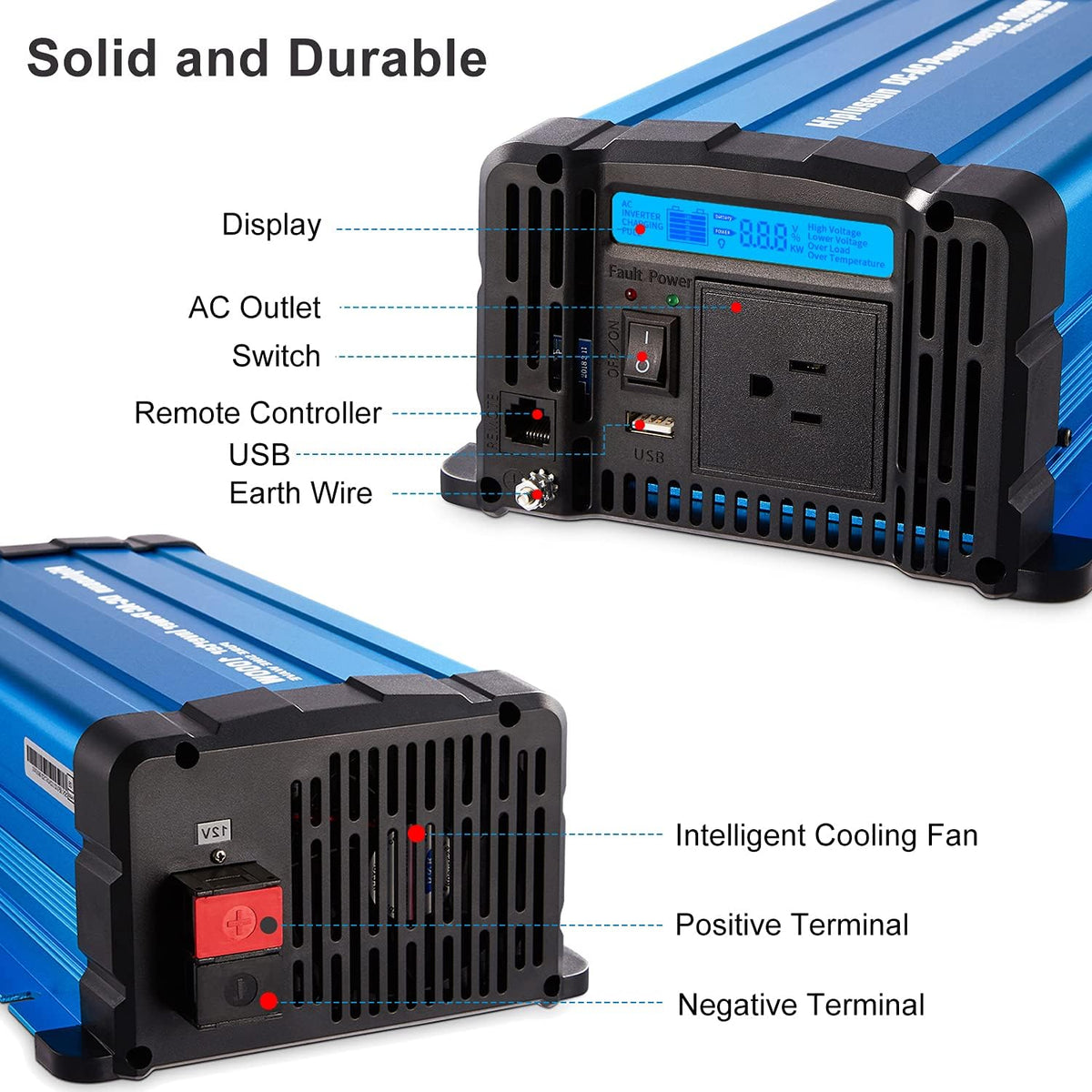 1000 watt Pure Sine Wave Power Inverter 12V to 110V DC to AC with Remote Controller G841