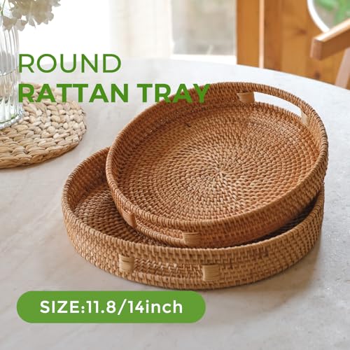 14 Inch Round Serving Tray with Cut Out Handles I764960