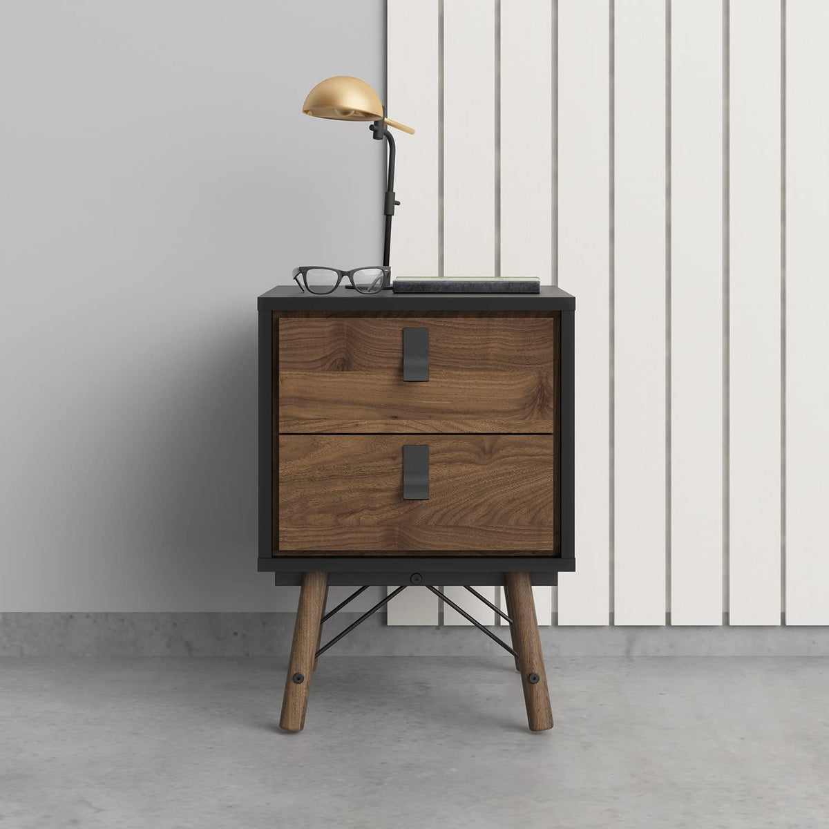 Black Matte 2 Drawer Nightstand B4258