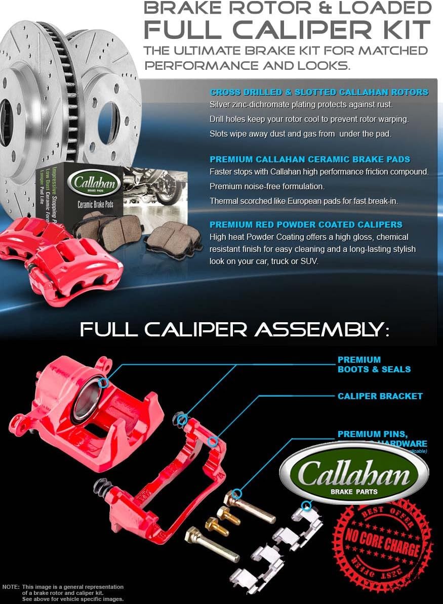 Powder Coated Red Calipers Rotors Ceramic Pads Performance Kit I1993