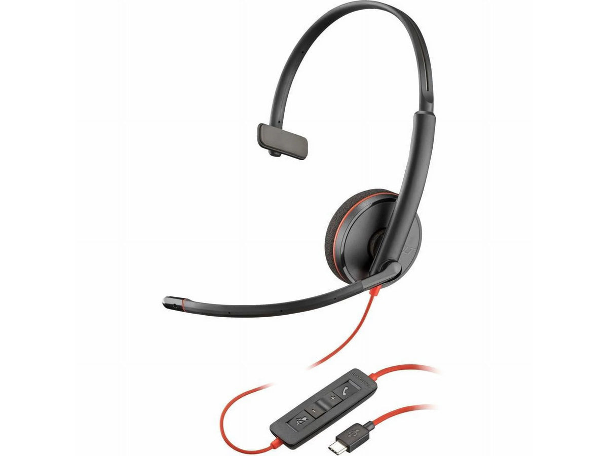 Black USB-C Wired On-ear Monaural Headset with Noise Cancelling Microphone F704