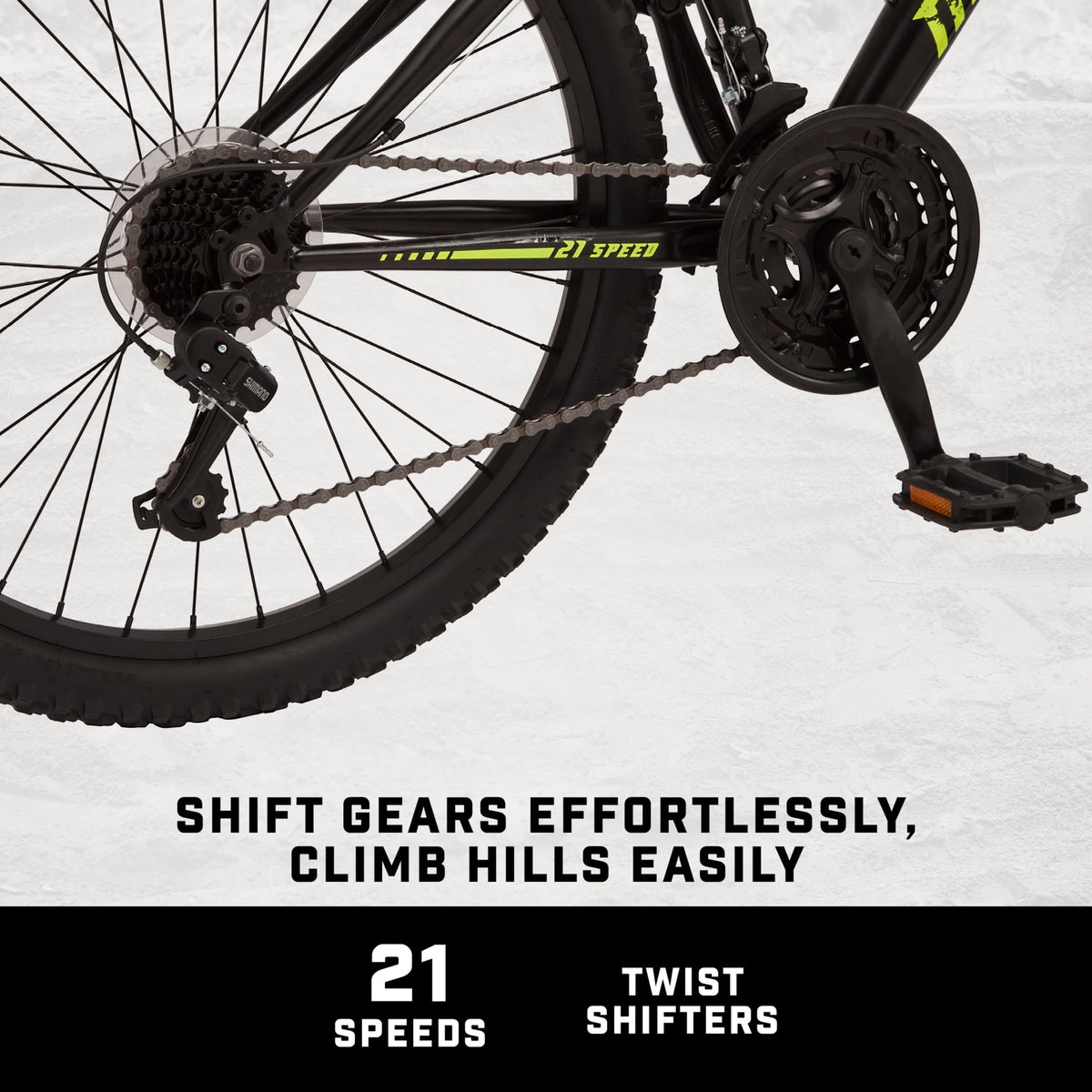 24-in. Unisex Mountain Bike, Black and Yellow, 21 Speeds M87892