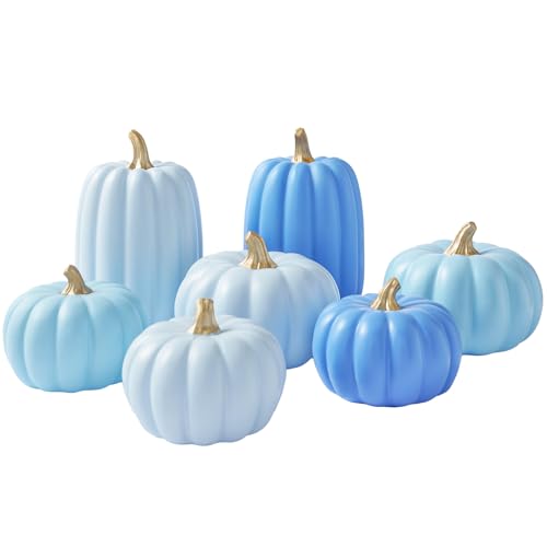 Pink and Beige Flocked Artificial Pumpkins Set 7 PCS N349