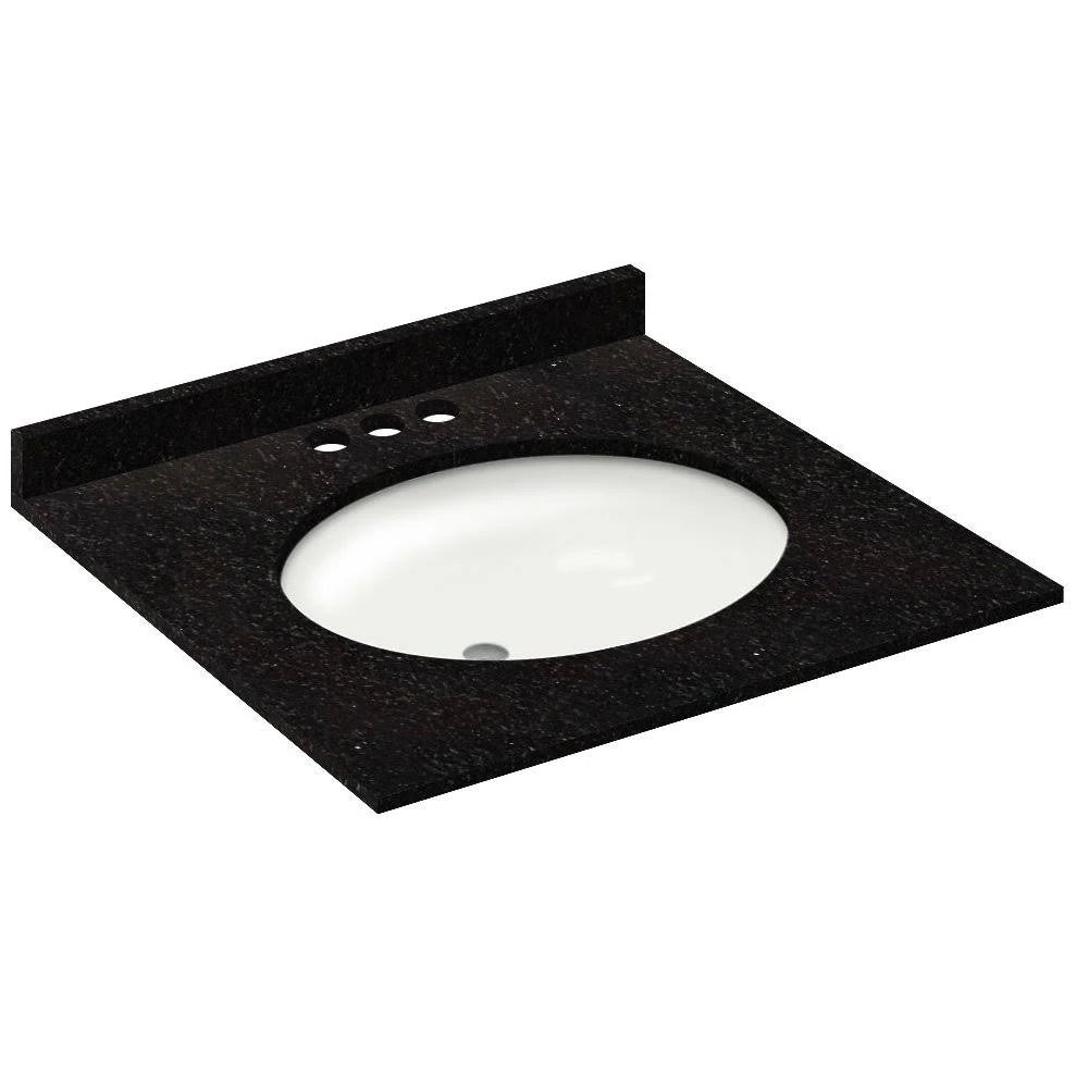 Black Granite Vanity Top 25 in x 22 in with Backsplash 4 in Spread U224