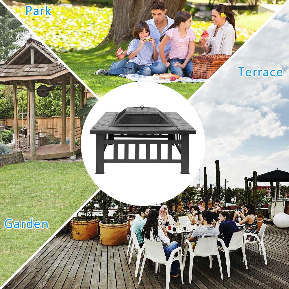 32" Outdoor Metal Square Fire Pit M8953