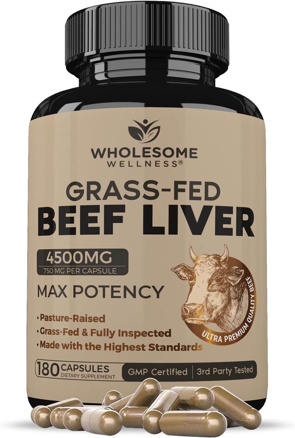 180 Pills 750mg Beef Liver Capsules W493023
