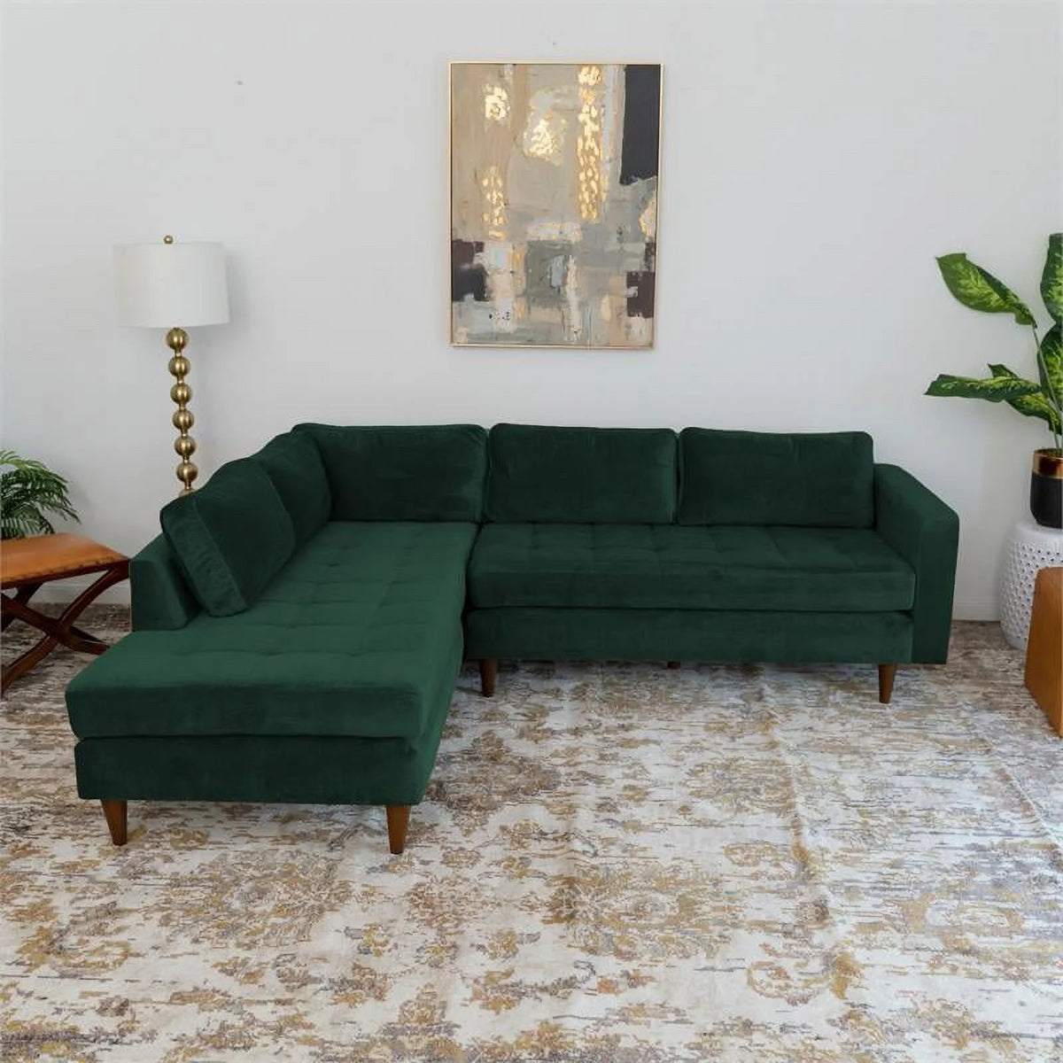 Green Velvet Corner Sectional Sofa U493661