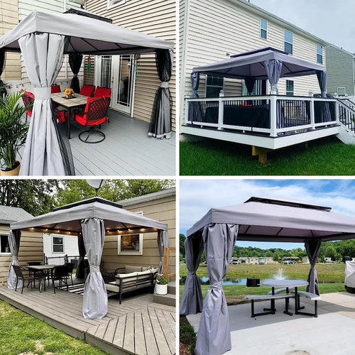 10X13 ft Outdoor Gazebo with Mosquito Netting and Curtains E9488