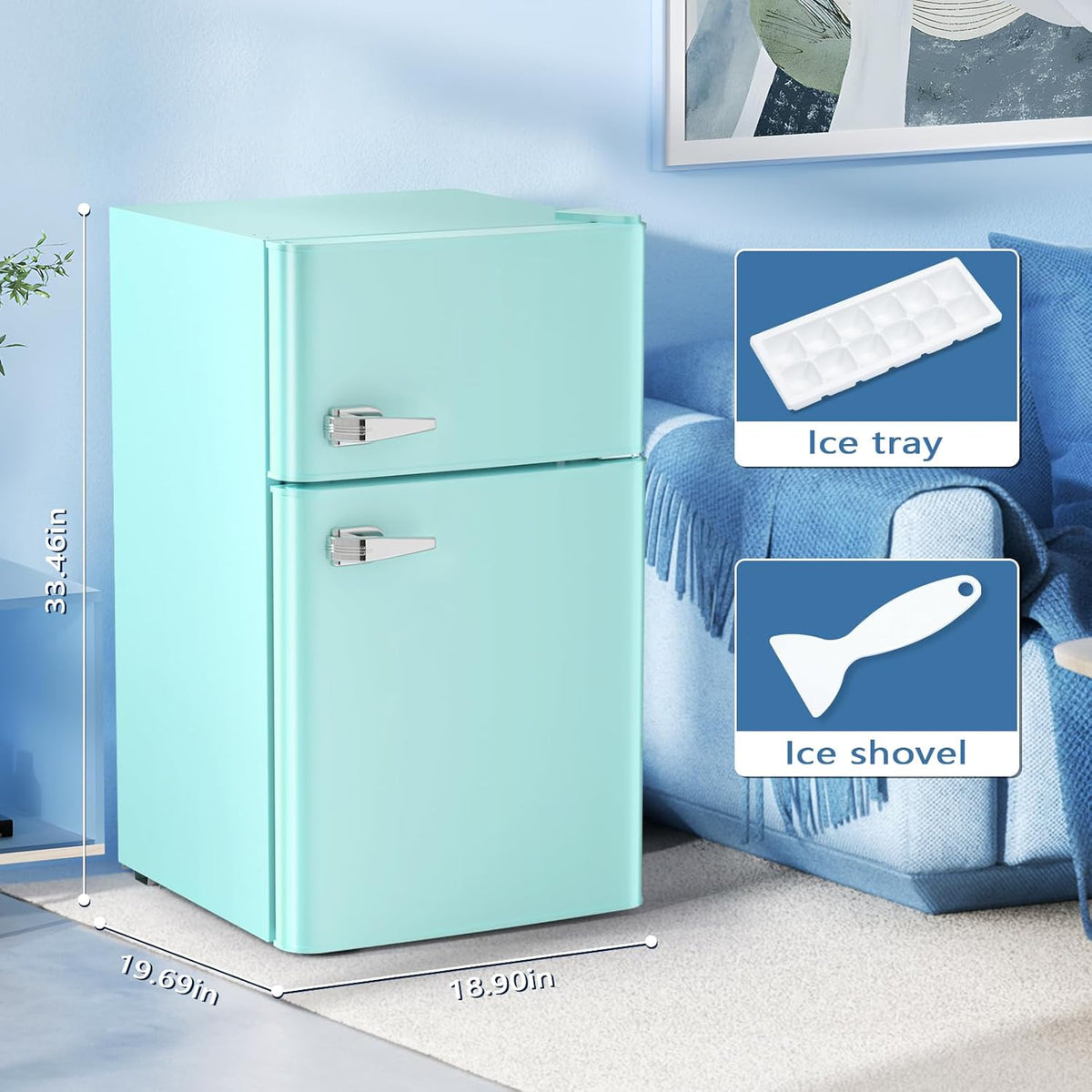 Compact Mini Refrigerator Separate Freezer, 3.2 cu ft. Green S910619