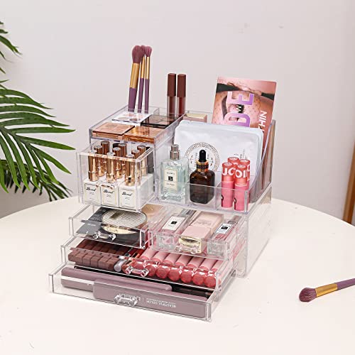 Clear Makeup Organizer With Drawers, Stackable Cosmetic Storage Display Case W5287