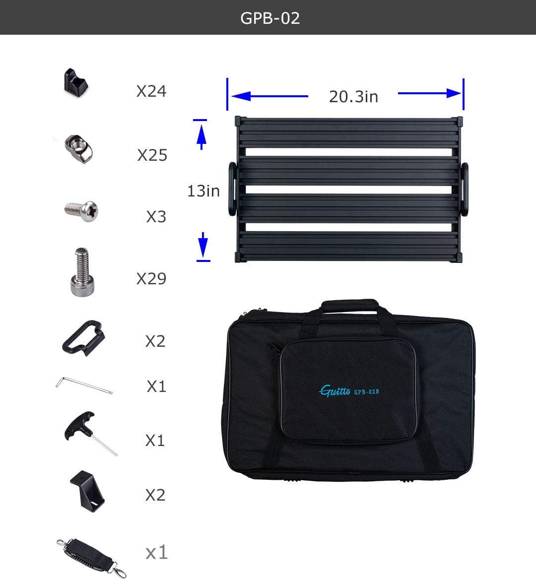 Aluminum Alloy Guitar Pedal Board with Carry Bag P9491