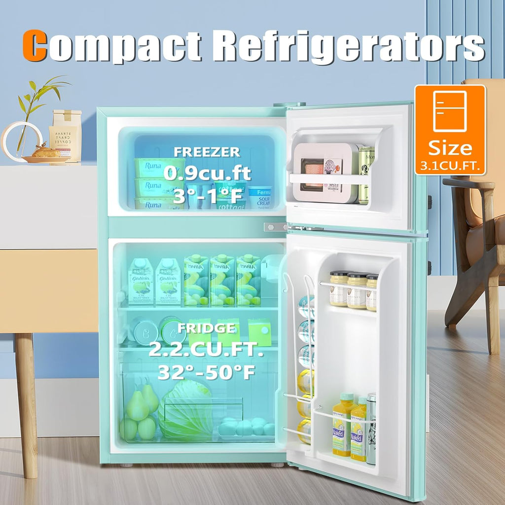 Compact Mini Refrigerator Separate Freezer, 3.2 cu ft. Green S910619