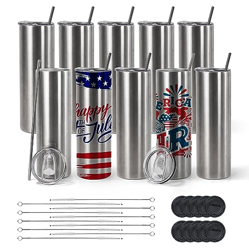 10 Pack 20oz Stainless Steel Vacuum Insulated Tumblers with Lid and Straw E687115