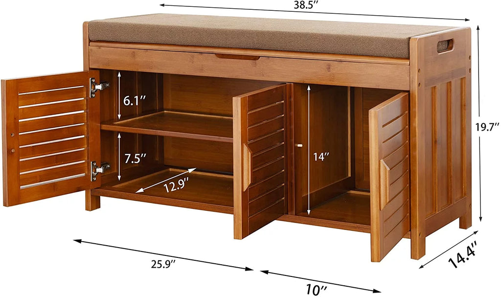 Shoe Storage Rack Bench with Detachable Cushion and Hidden Storage Compartment V60562