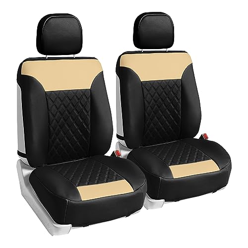 Beige Faux Leather Car Seat Covers Front Set H9949
