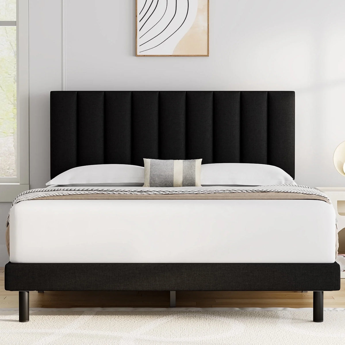 Full Platform Bed Frame with Upholstered Headboard Q956