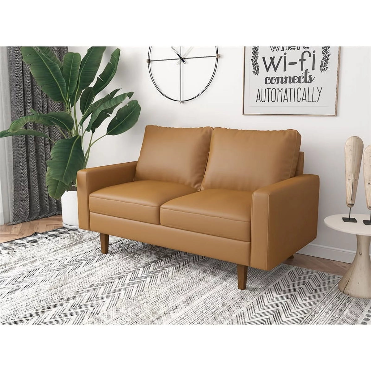 Brown Faux Leather Loveseat I9672
