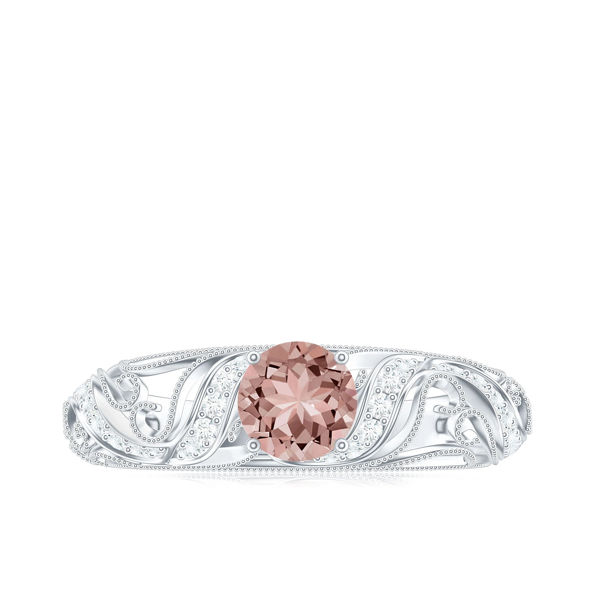Morganite and Diamond Vintage Engagement Ring, 925 Sterling Silver Q96588