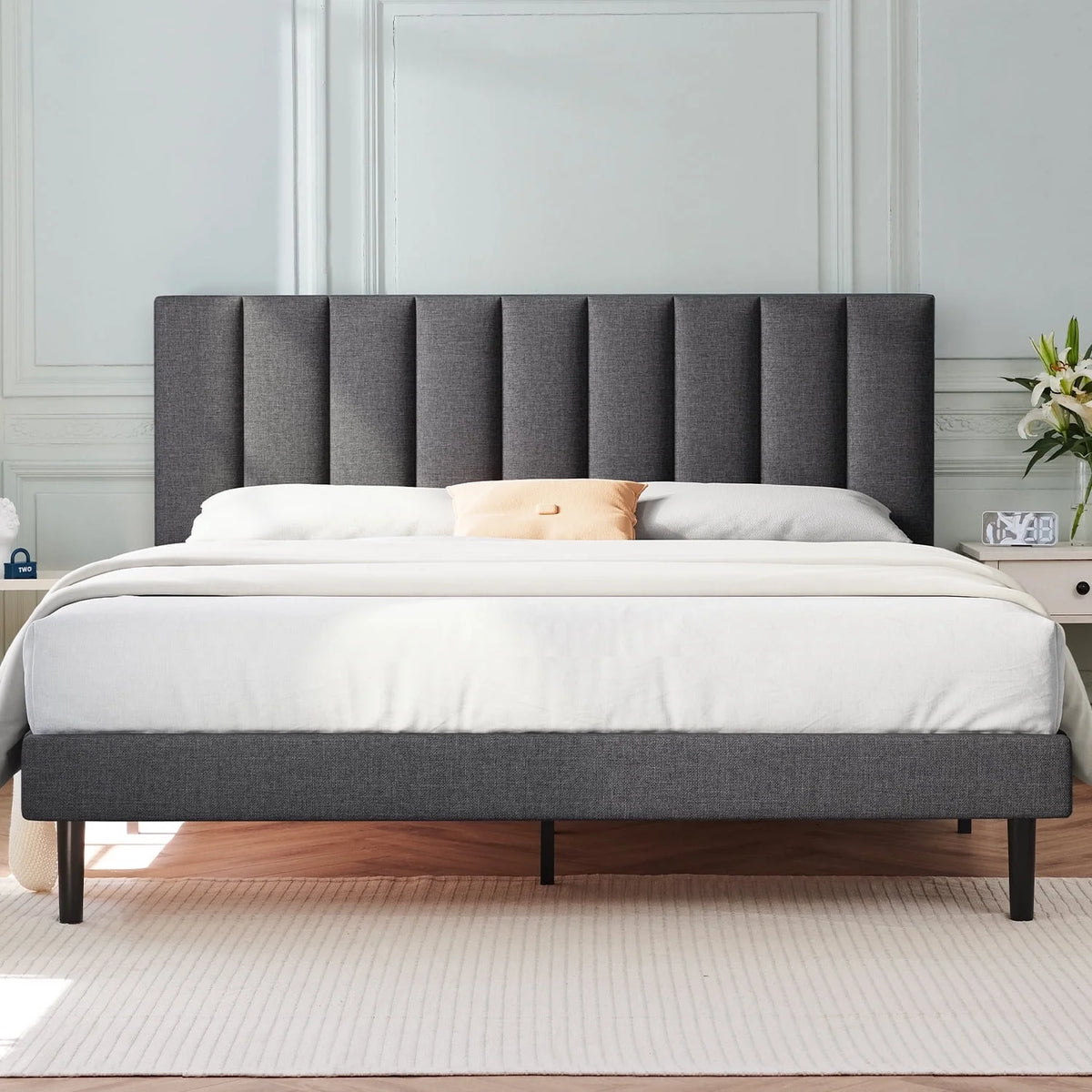 Full Platform Bed Frame with Upholstered Headboard Q956
