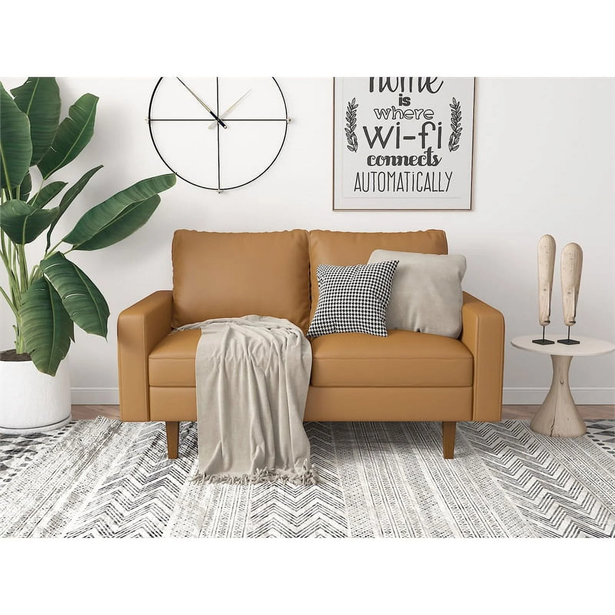 Brown Faux Leather Loveseat I9672