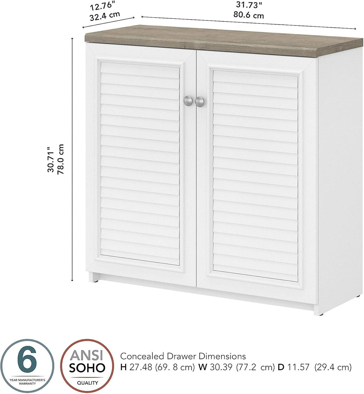 2 Door Low Storage Cabinet, Shiplap Gray/Pure White J795244