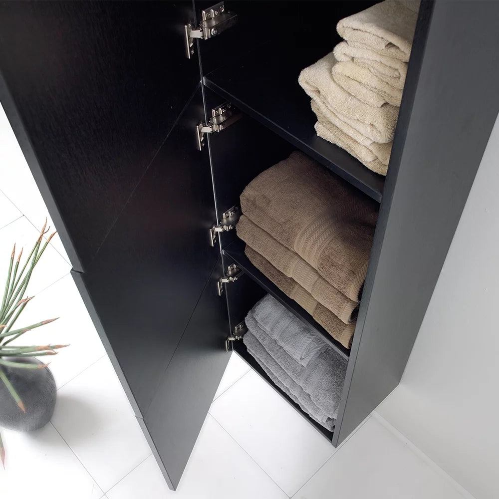 Black Bathroom Linen Side Cabinet with 3 Storage Areas C39779