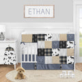 Blue and Tan 5 Piece Crib Bedding Set O8636