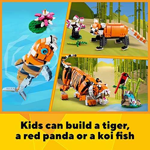 LEGO Creator 3 in 1 Majestic Tiger Building Set, Transforms from Tiger to Panda or Koi Fish Set, Animal Figures, Collectible Building Toy, Gifts for Kids, Boys & Girls 9 Plus Years Old, 31129 Q610