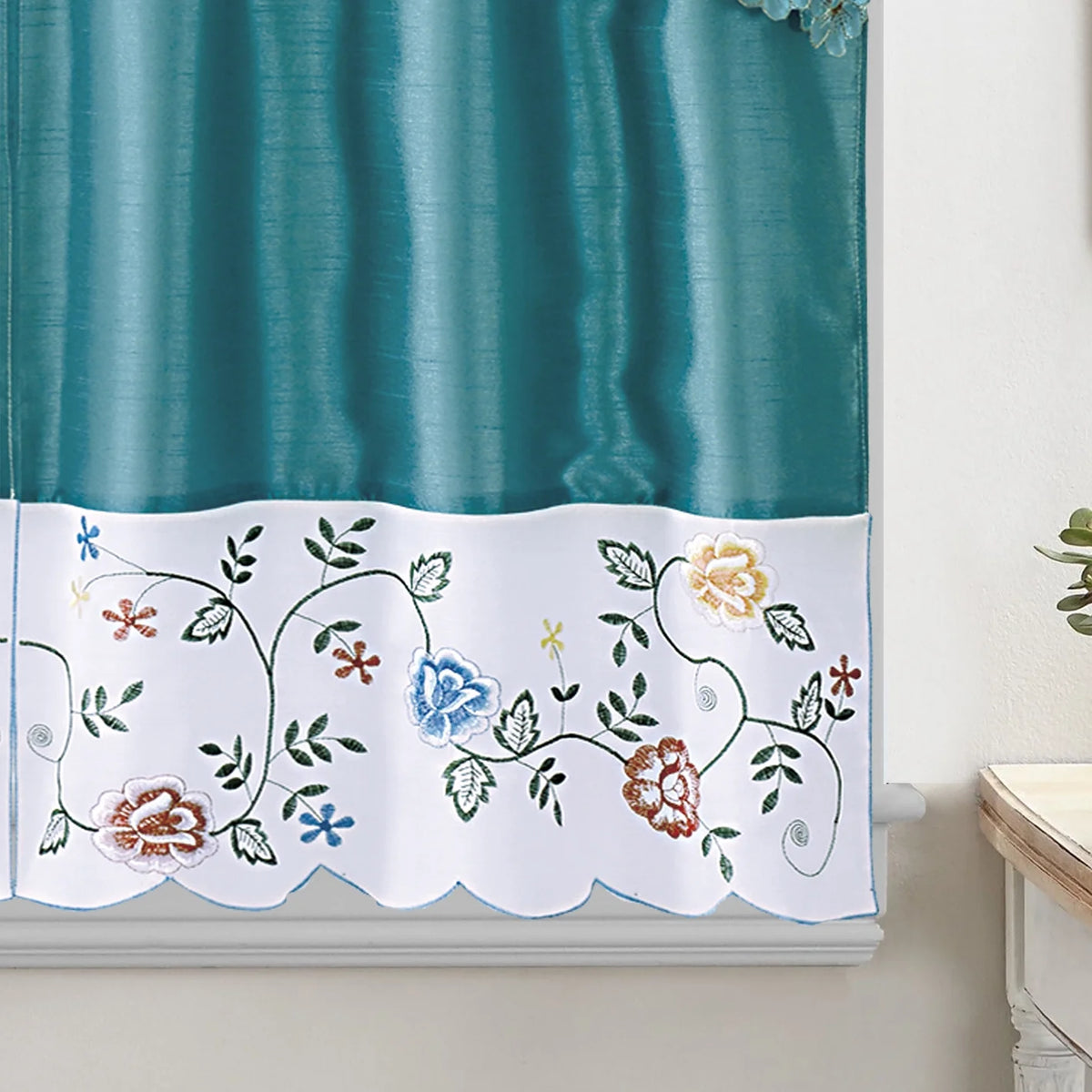 Turquoise 3-Piece Kitchen Curtain Set, 58x36 & 28x36 inches D1381