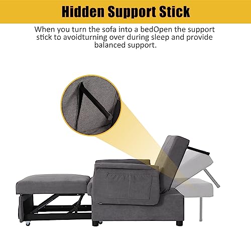 Black PU Leather Convertible Chair Sleeper Bed with Lumbar Pillow Y811