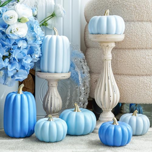 Pink and Beige Flocked Artificial Pumpkins Set 7 PCS N349
