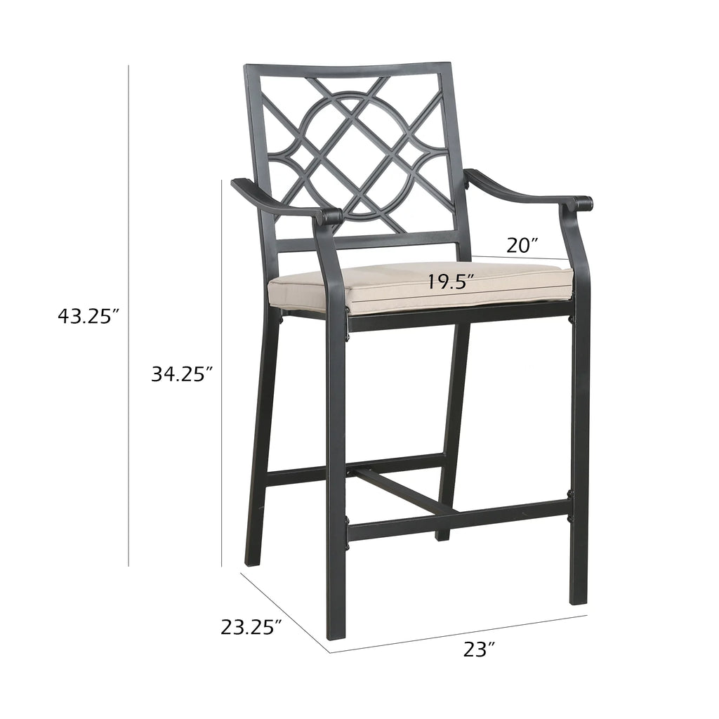 Metal Patio Counter Height Bar Stools with Beige Cushion, Set of 2 K8084
