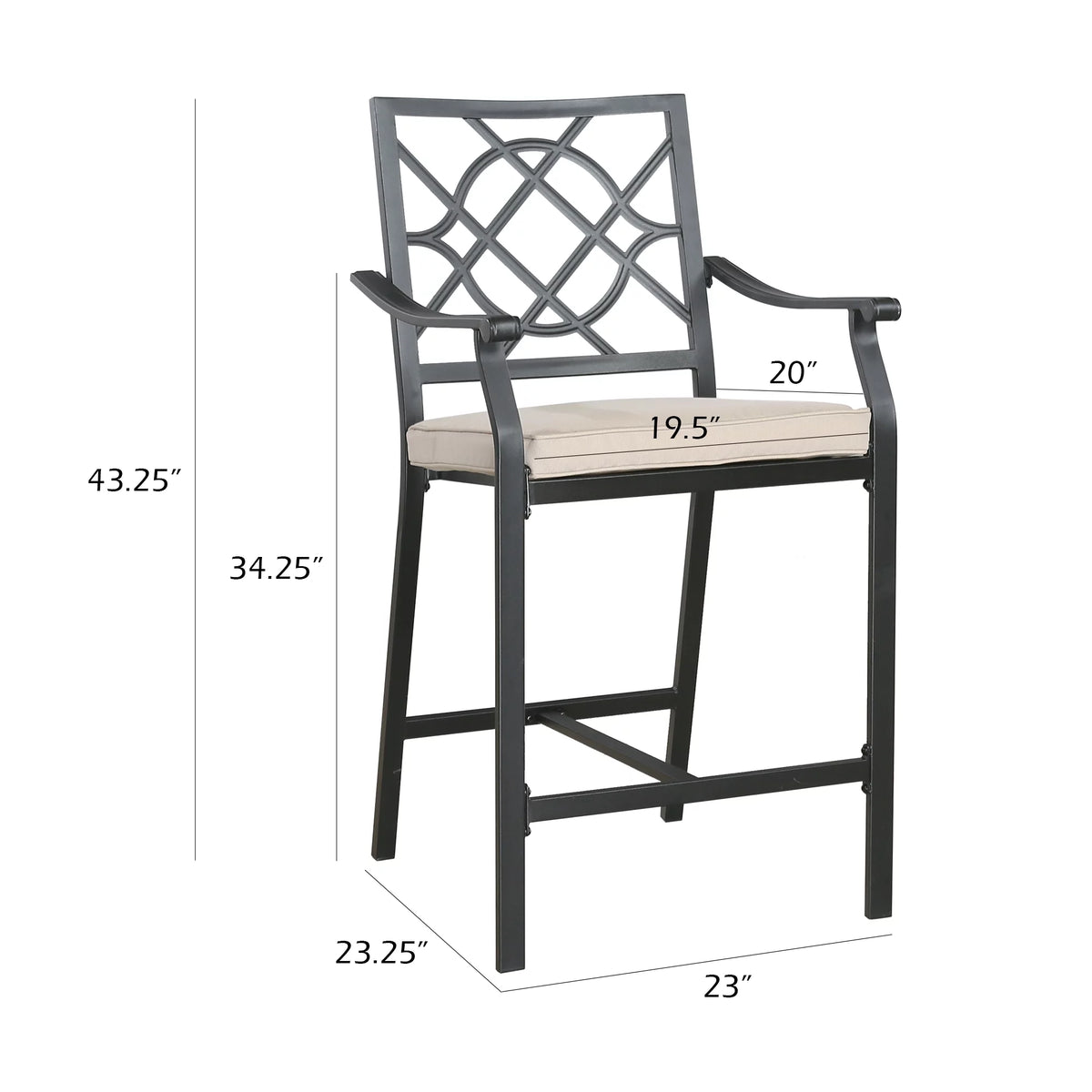 Metal Patio Counter Height Bar Stools with Beige Cushion, Set of 2 K8084