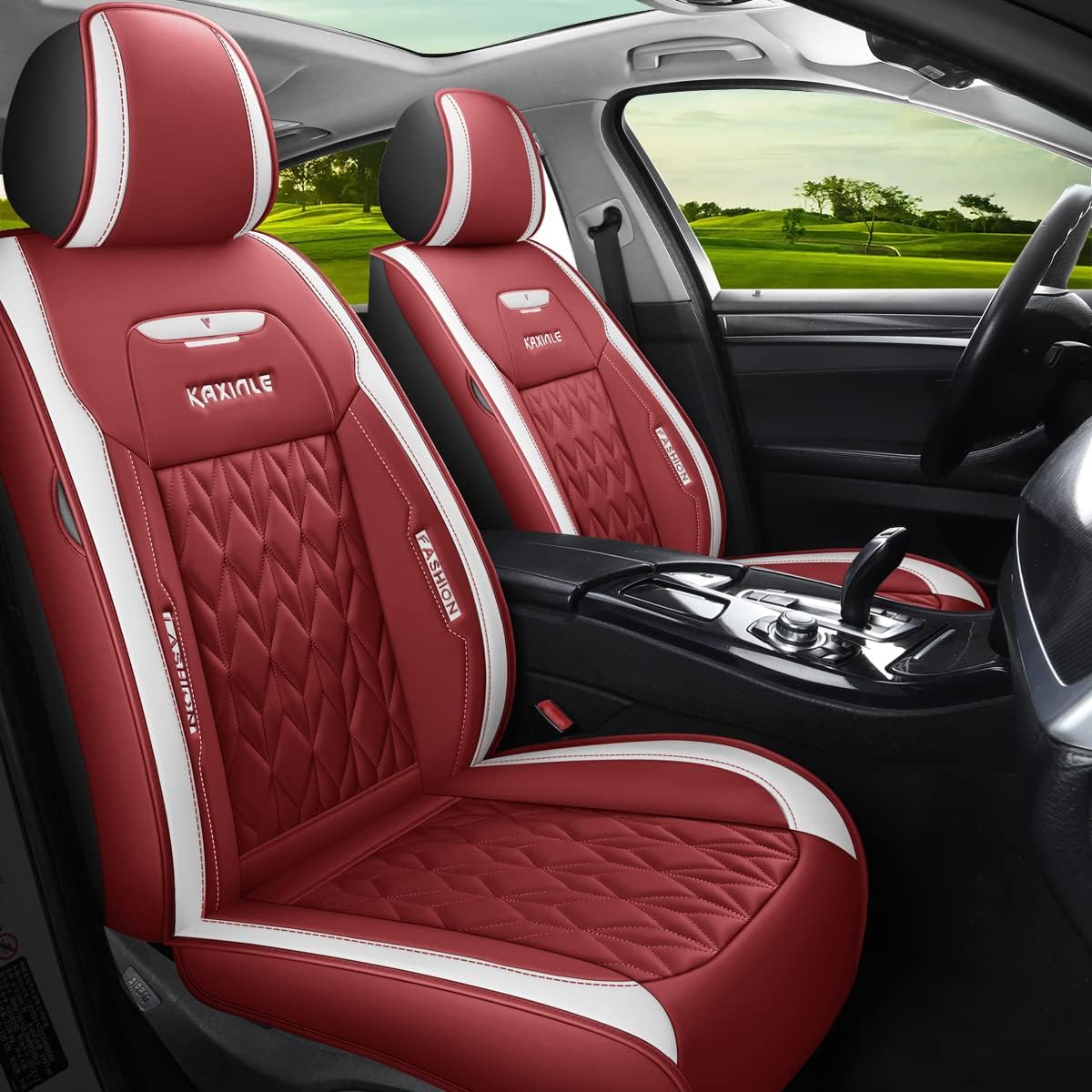 Blue Faux Leather Car Seat Covers 5 Seats Full Set R61306