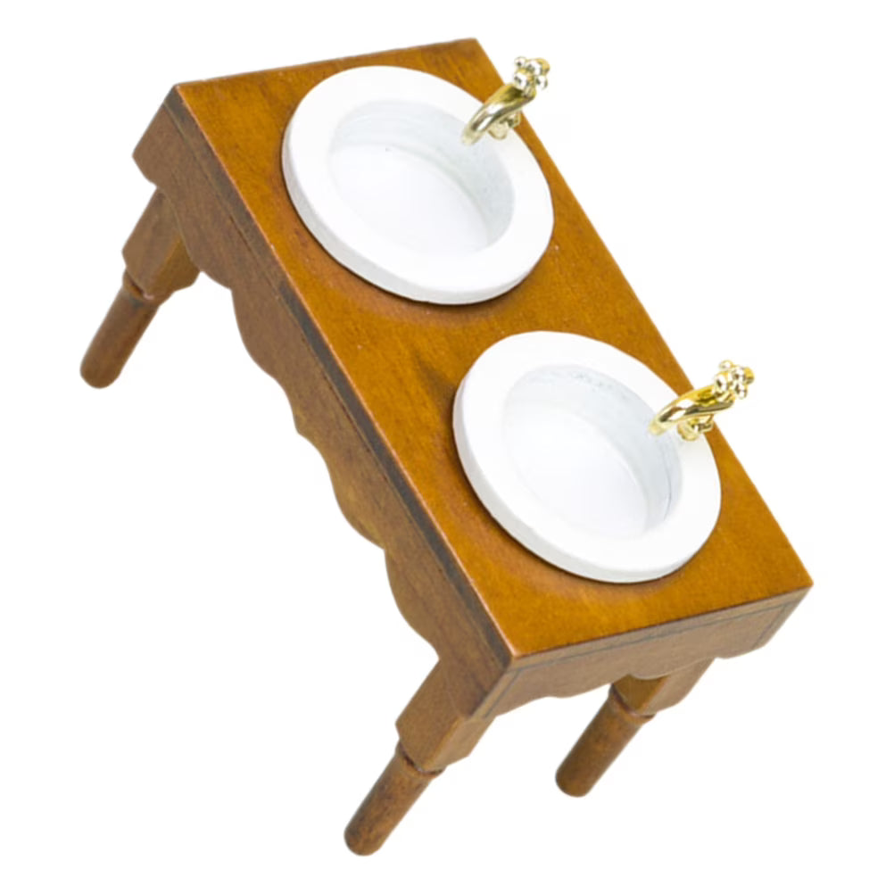 Walnut Wooden Dollhouse Bathroom Double Basin Wash Sink T31040