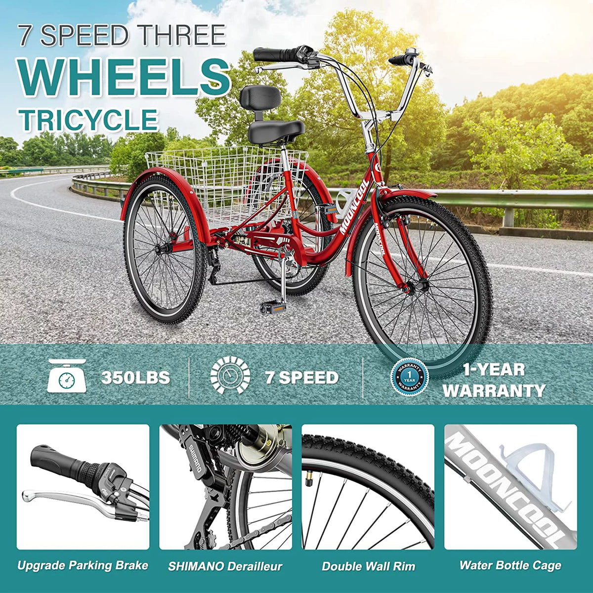 Adult Tricycles 3 Wheel 7 Speed Trikes with Basket M299