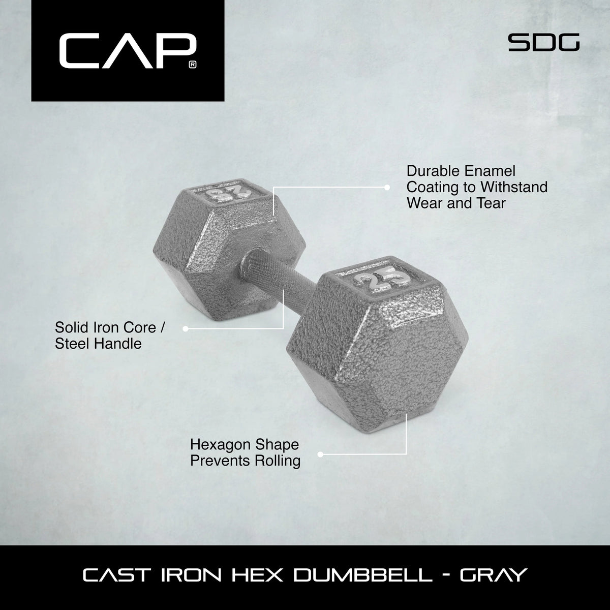 25lb Cast Iron Hex Dumbbell D502007