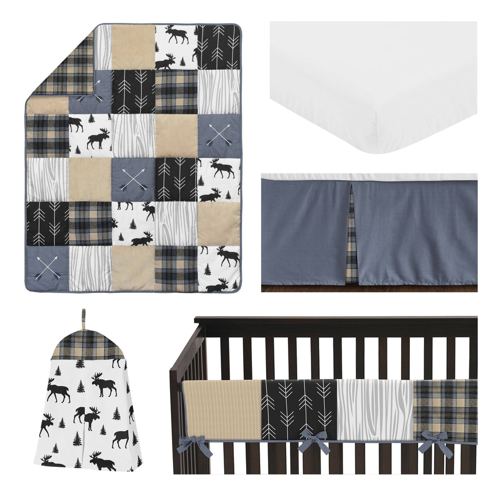 Blue and Tan 5 Piece Crib Bedding Set O8636