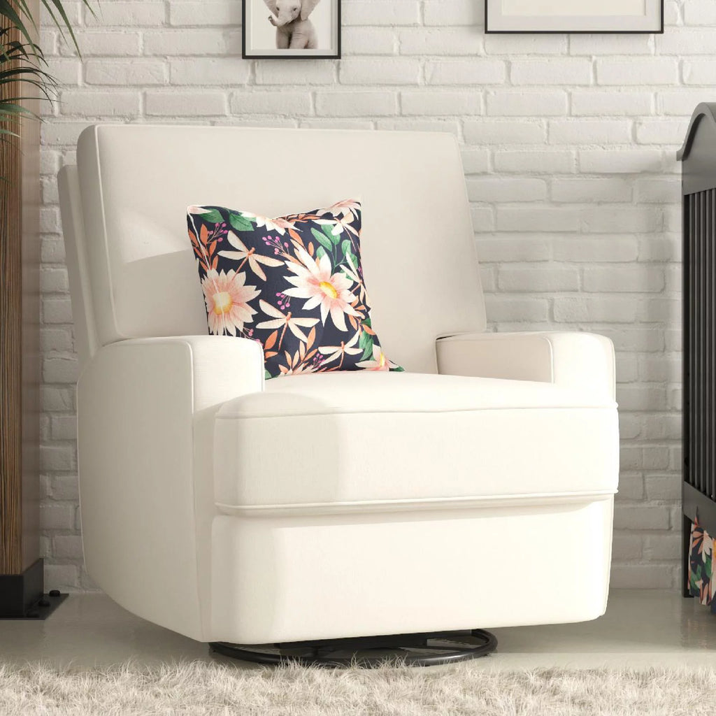 White Linen Swivel Glider Recliner Chair I241544