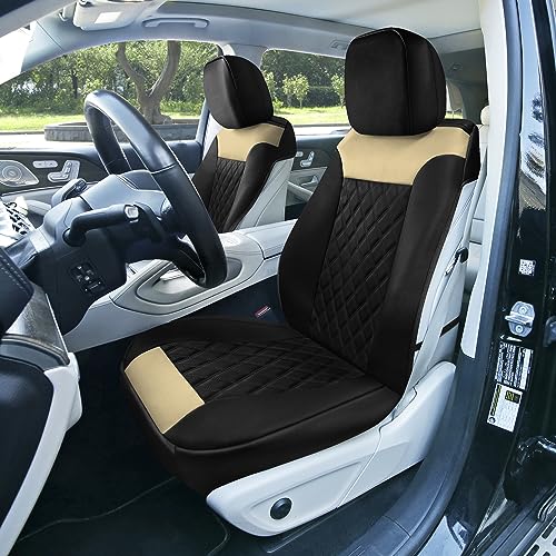 Beige Faux Leather Car Seat Covers Front Set H9949