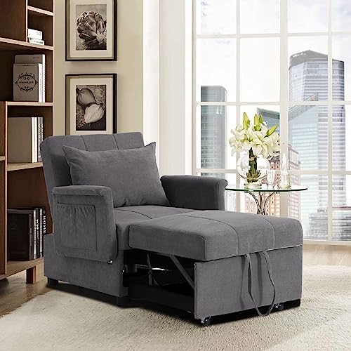 Black PU Leather Convertible Chair Sleeper Bed with Lumbar Pillow Y811